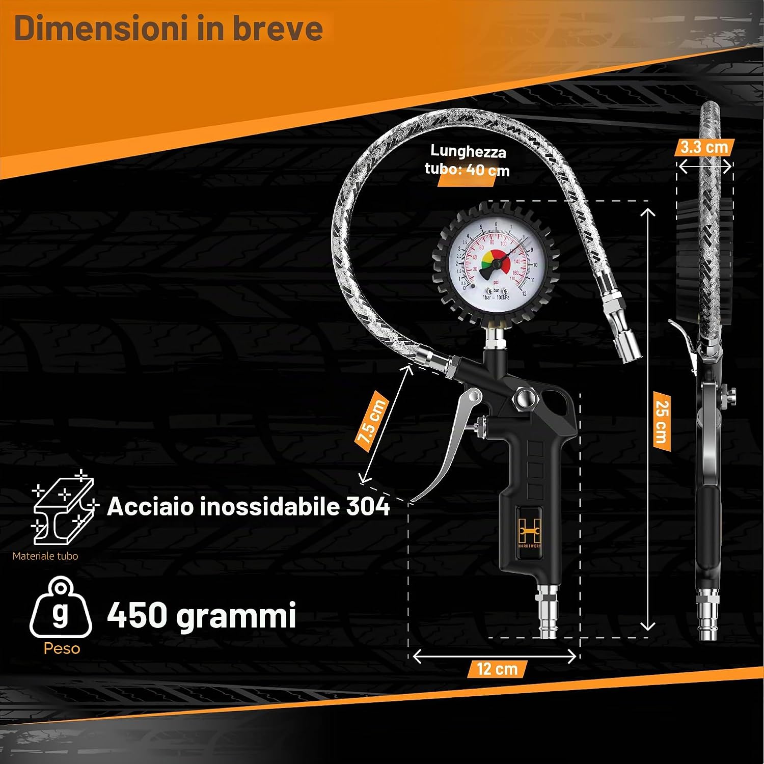 Detalle de Hardtwerk Manometro Pressione Gomme 12 bar