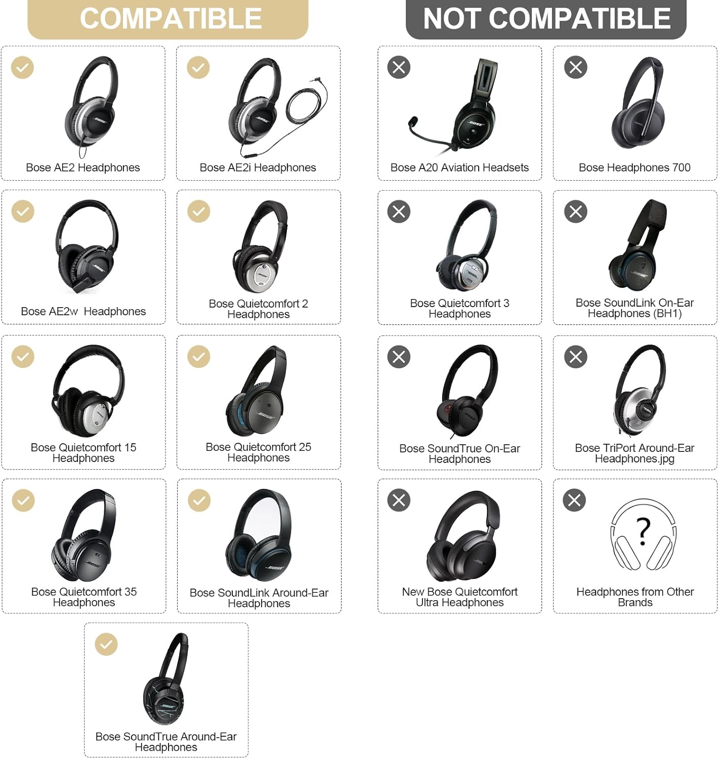 Thumbnail 1 de Coussinets de remplacement Aurivor en cuir d’agneau/piel d’agneau pour casques Bose QuietComfort et SoundLink (noir)