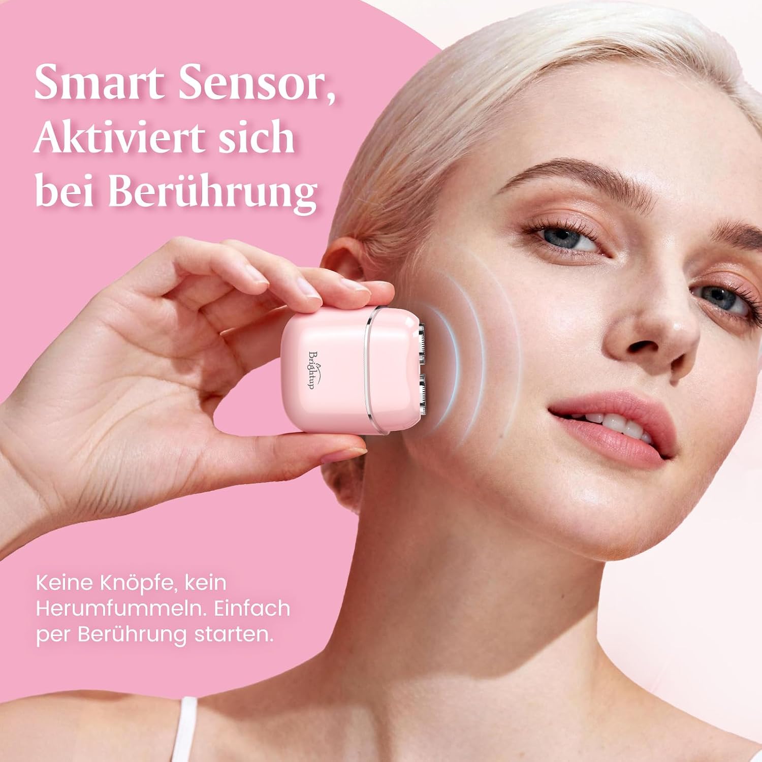 Detalle de Brightup Gesichtshaarentferner für Damen – Elektrischer Rasierer, wasserdicht, USB-C, kompakt, rosa