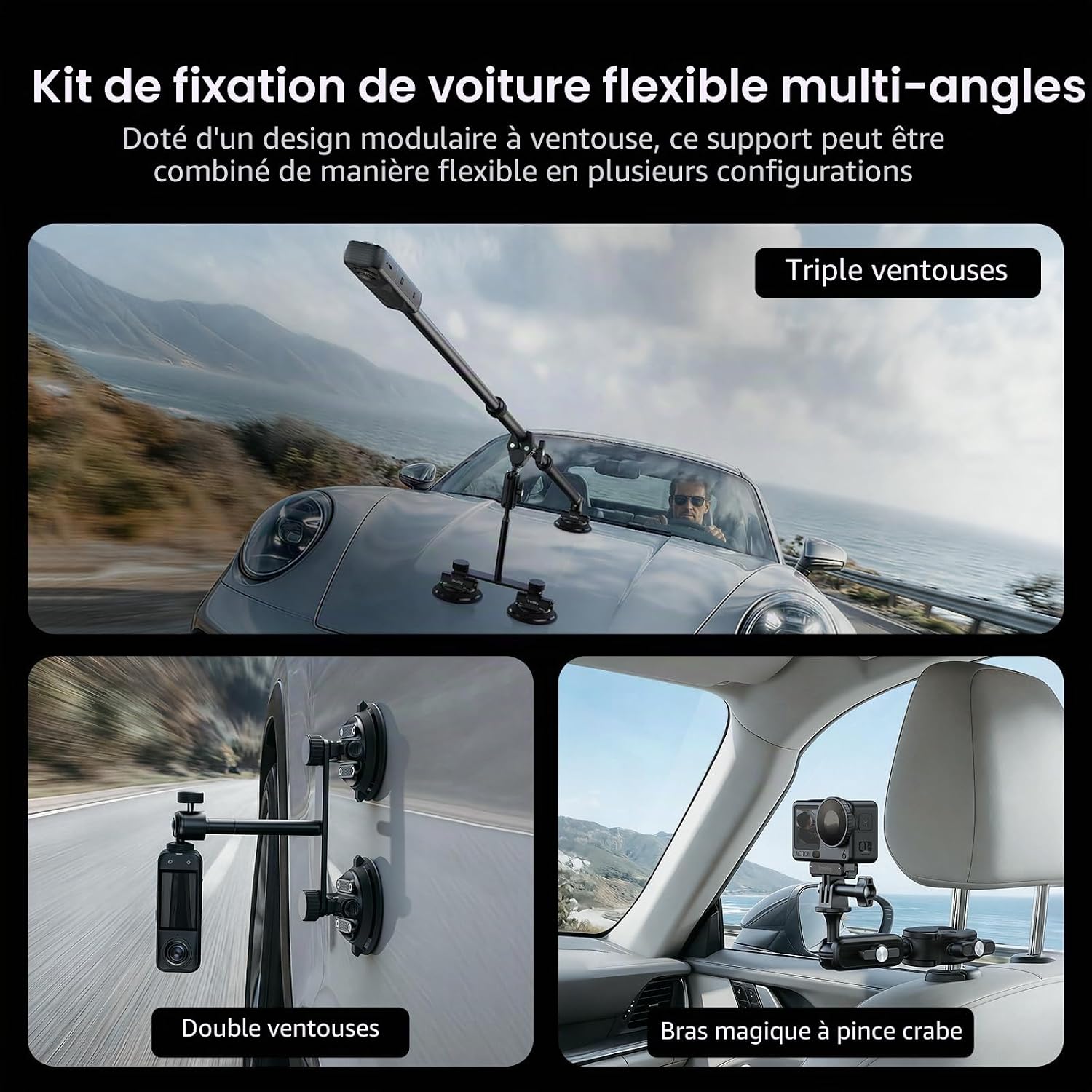 Thumbnail 2 de SmallRig Support Voiture pour Insta360/XOSMO/GoPro – Kit ventouse triple et perche télescopique 120 cm (5843)