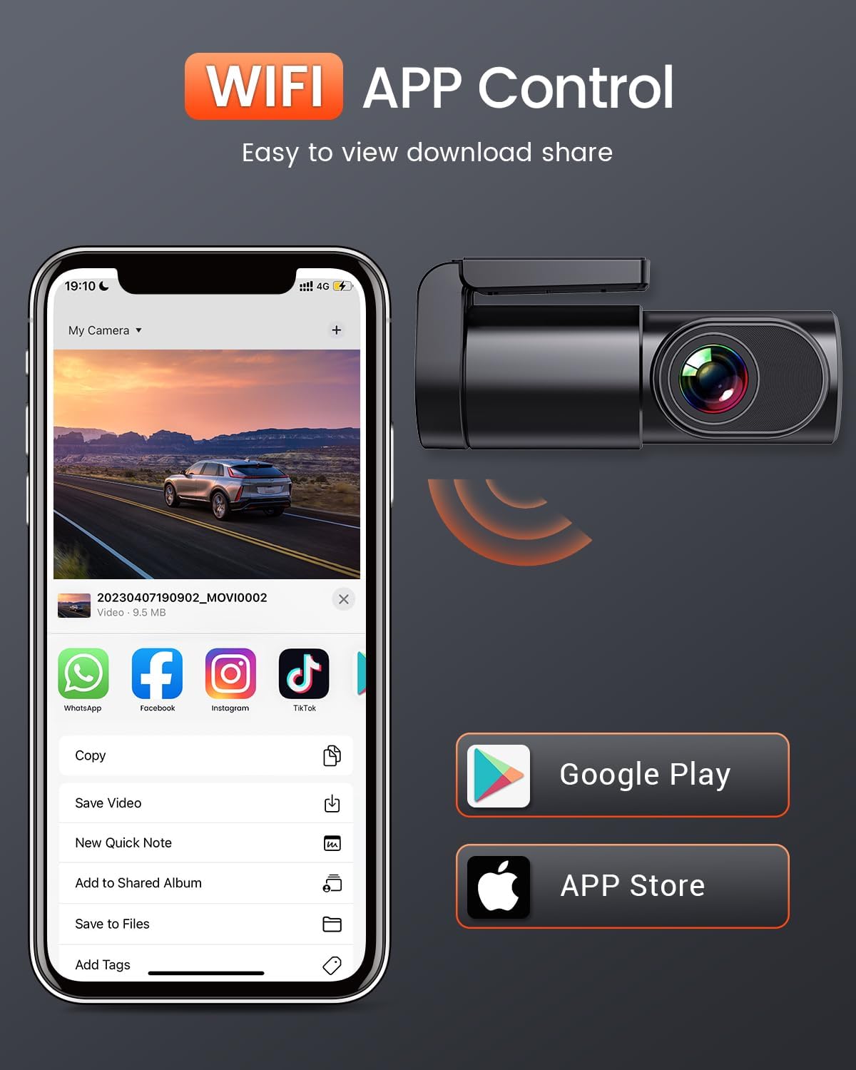 Thumbnail 5 de BESTSEE Dash Cam Front 1080P WiFi dash cam