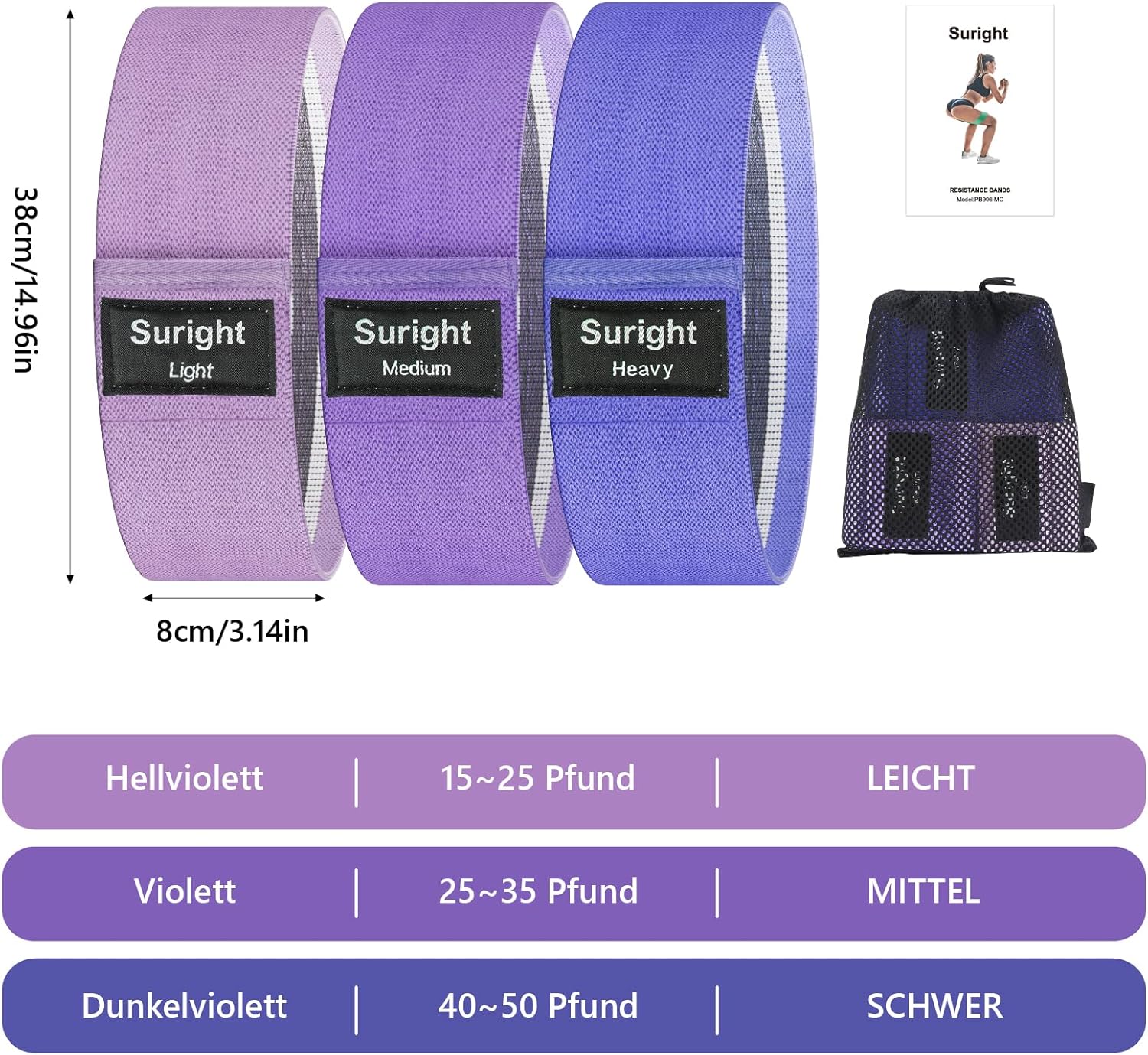 Thumbnail 1 de Suright Fitnessbänder Stricken 3er Set