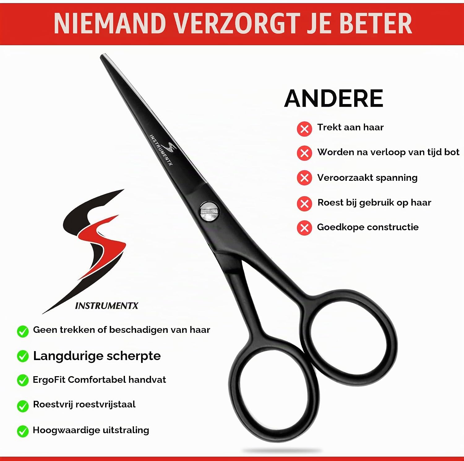 Detalle 1 de SS INSTRUMENTX P8 baard- en snorschaar van roestvrij staal, zwart, 11,4 cm