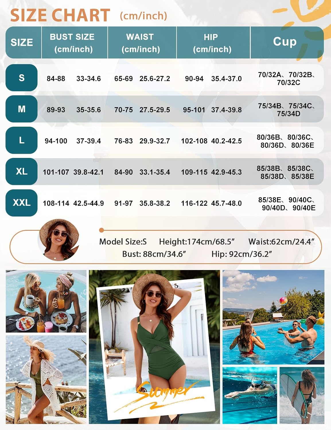 Detalle de FemiChic Maillot de bain femme 1 pièce gainant à col en V, froncé et push-up grande taille