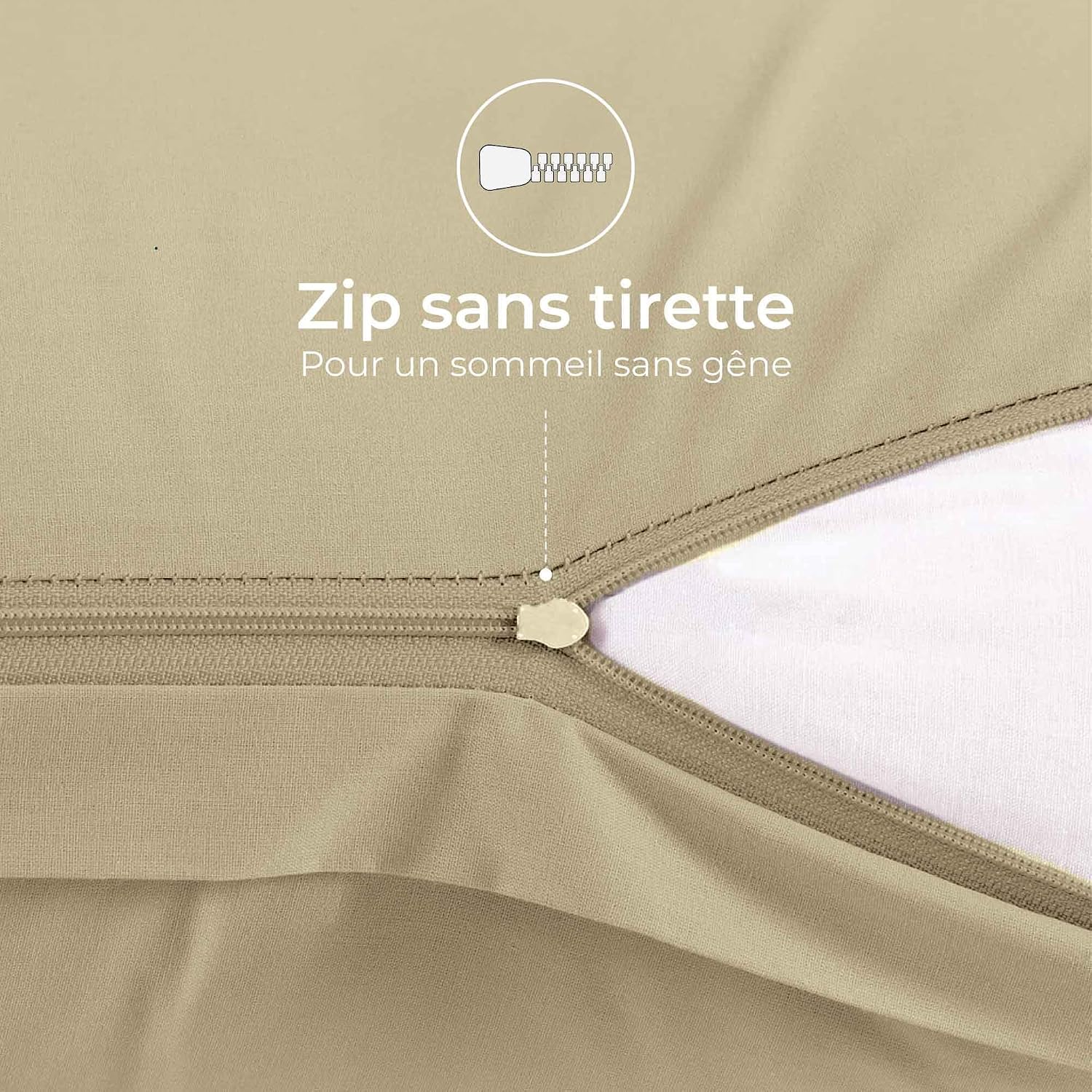Detalle 2 de Dreamzie Taie Oreiller 40x60 en coton renforcé (set de 2) beige – certifié Oeko-Tex