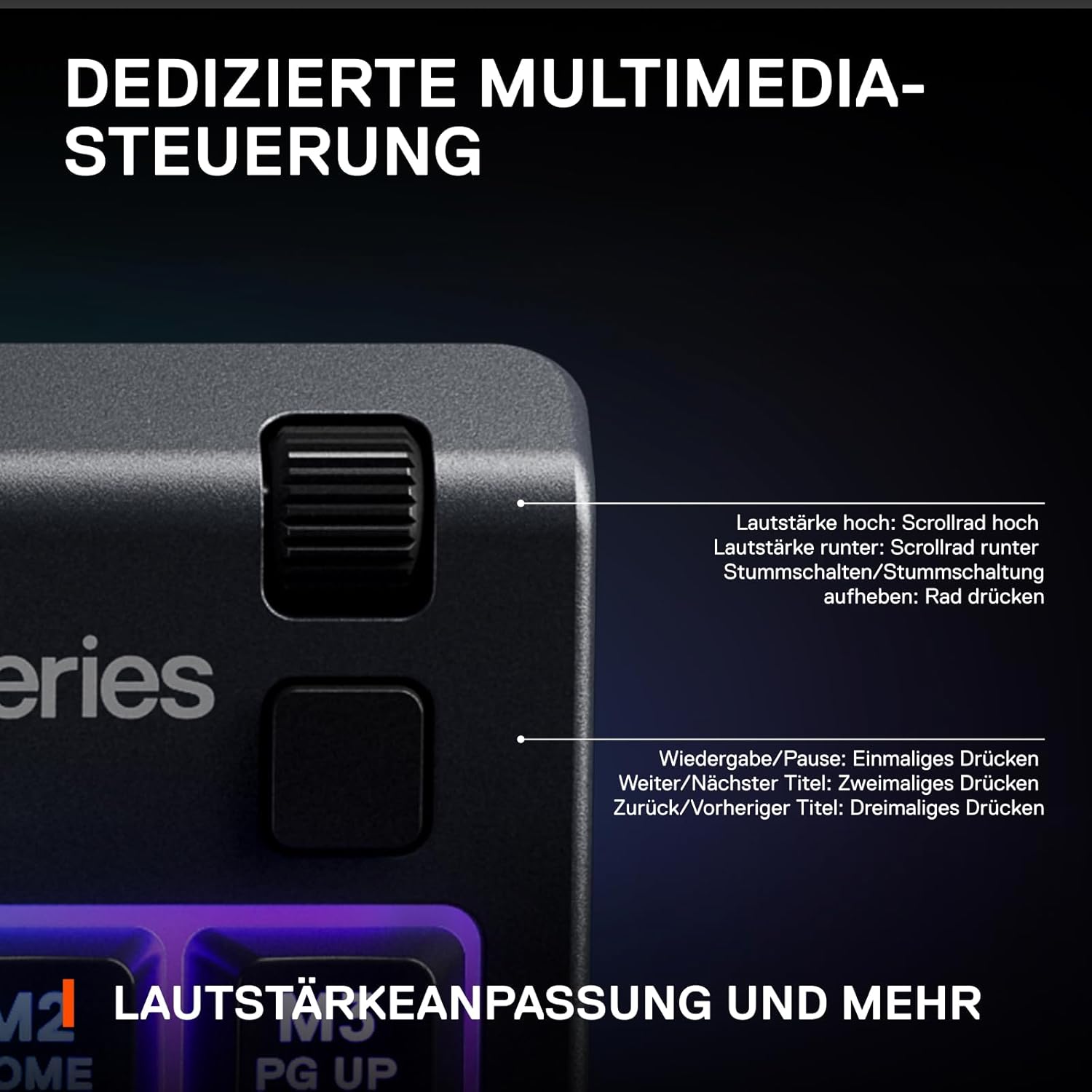 Thumbnail 5 de SteelSeries Apex 3 TKL Gaming-Tastatur mit RGB, flüsterleisen Switches, wasser- und staubresistentem Gehäuse (QWERTZ, DE-Layout) – Schwarz