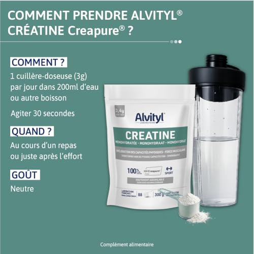 Thumbnail 6 de Alvityl Créatine Monohydratée Creapure 100% Pure – Poudre 300 g (88 portions)
