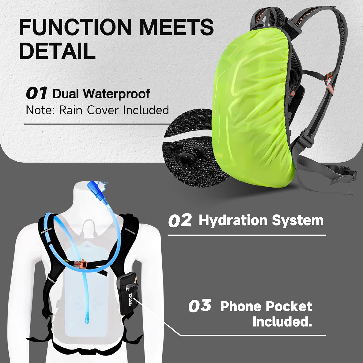 Thumbnail 5 de SPGOOD Sac À Dos Vélo 25L Gris-Noir