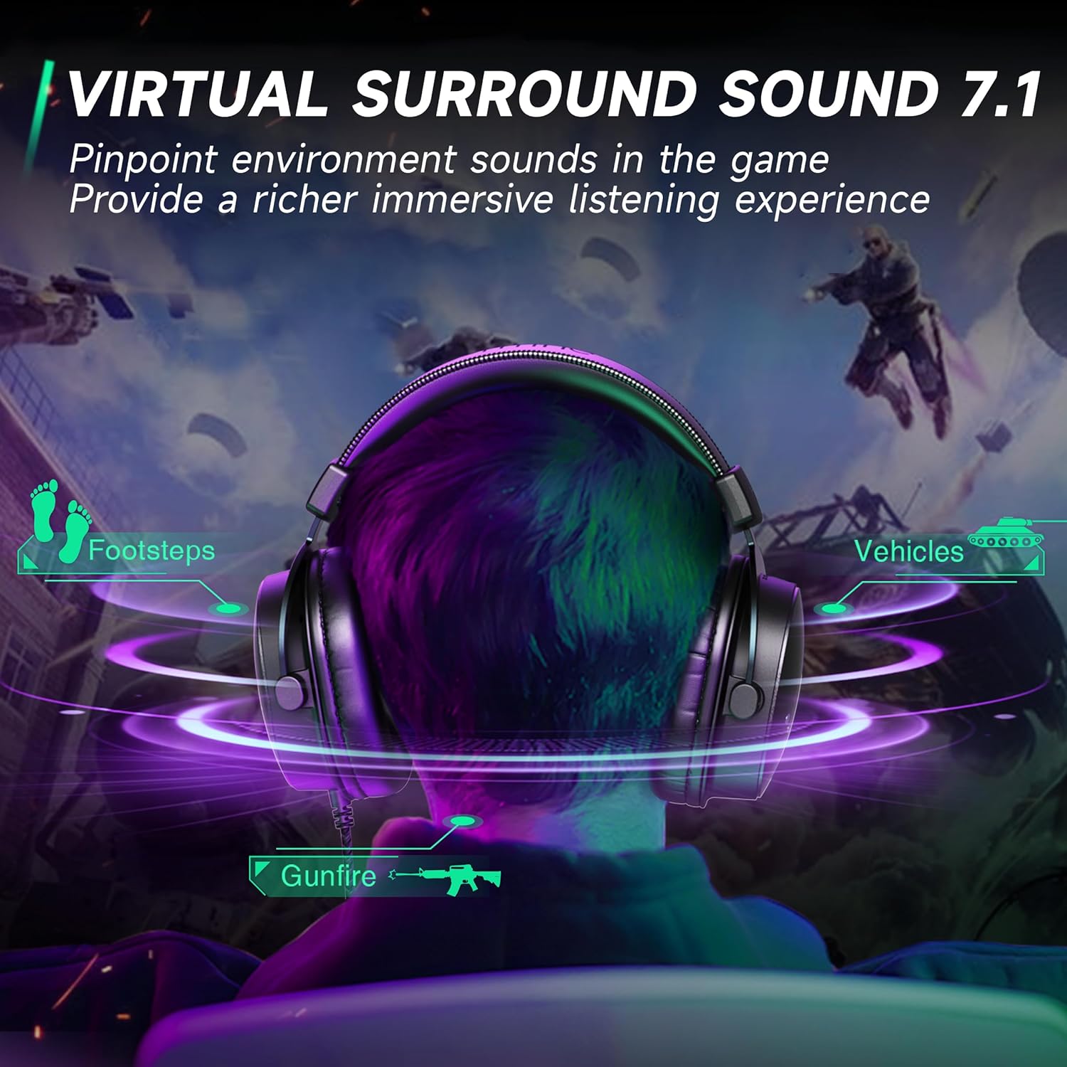 Detalle de FIFINE Gaming Headset mit Mikrofon – kabelgebundenes Over-Ear Headset mit 7.1 Surround Sound