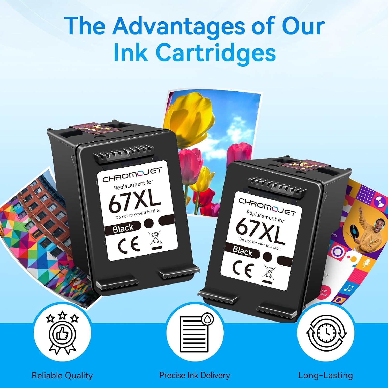 Detalle 2 de Chromojet 67XL Black Ink Cartridges, 2-Pack for HP DeskJet and ENVY