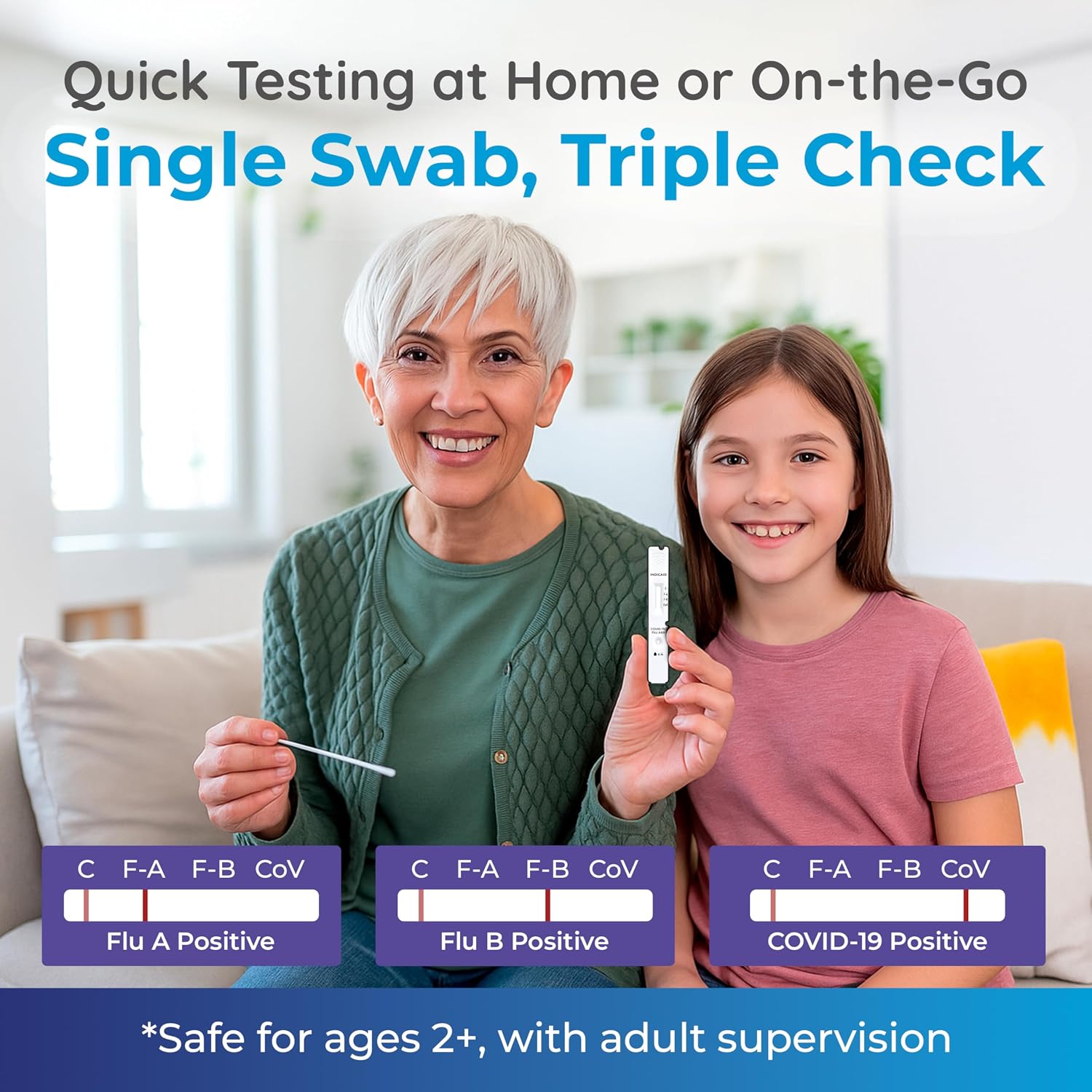 Detalle 2 de INDICAID COVID-19 and Flu A&B 3-in-1 Antigen Test, 5 Tests