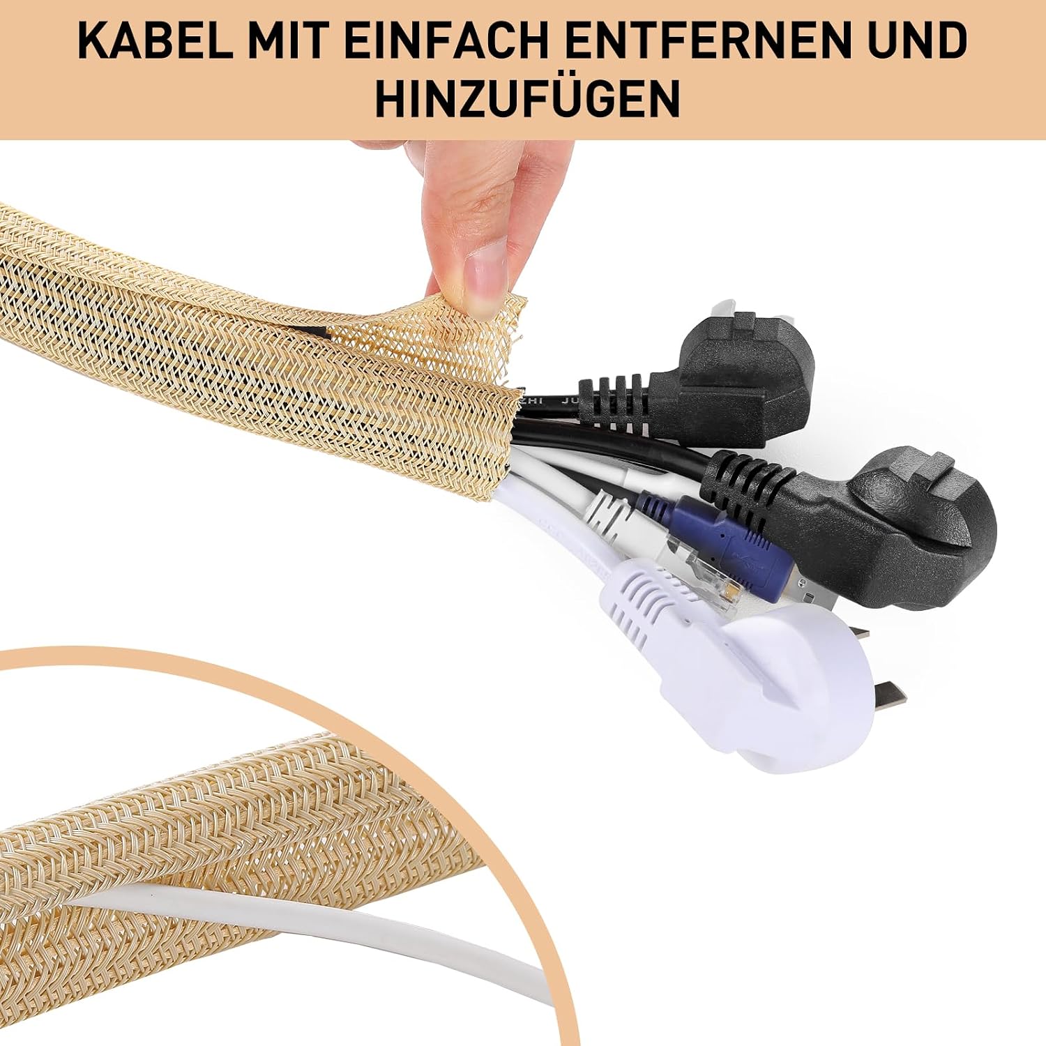 Thumbnail 4 de AGPTEK 25-mm Kabelschlauch (3 m), selbstschließend – flexibler Kabelmantel für Kabelmanagement am Schreibtisch