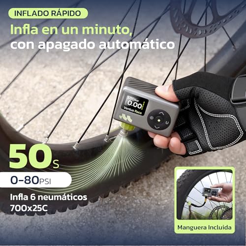 Thumbnail 1 de Woowind Ventus Race inflador eléctrico mini para bicicleta con manómetro, 120 PSI y válvulas Presta/Schrader