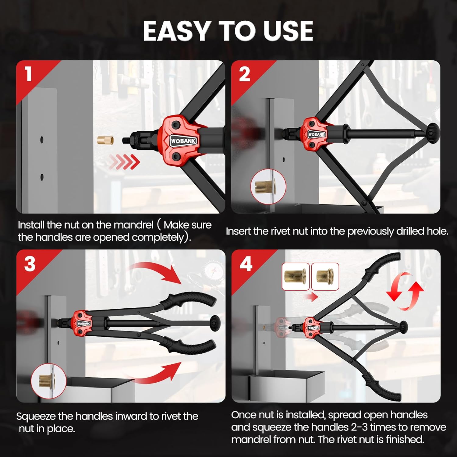 Thumbnail 2 de WOBANK Rivet Nut Tool Kit (16-inch) with 290 Rivet Nuts, 15 Mandrels & Carry Case