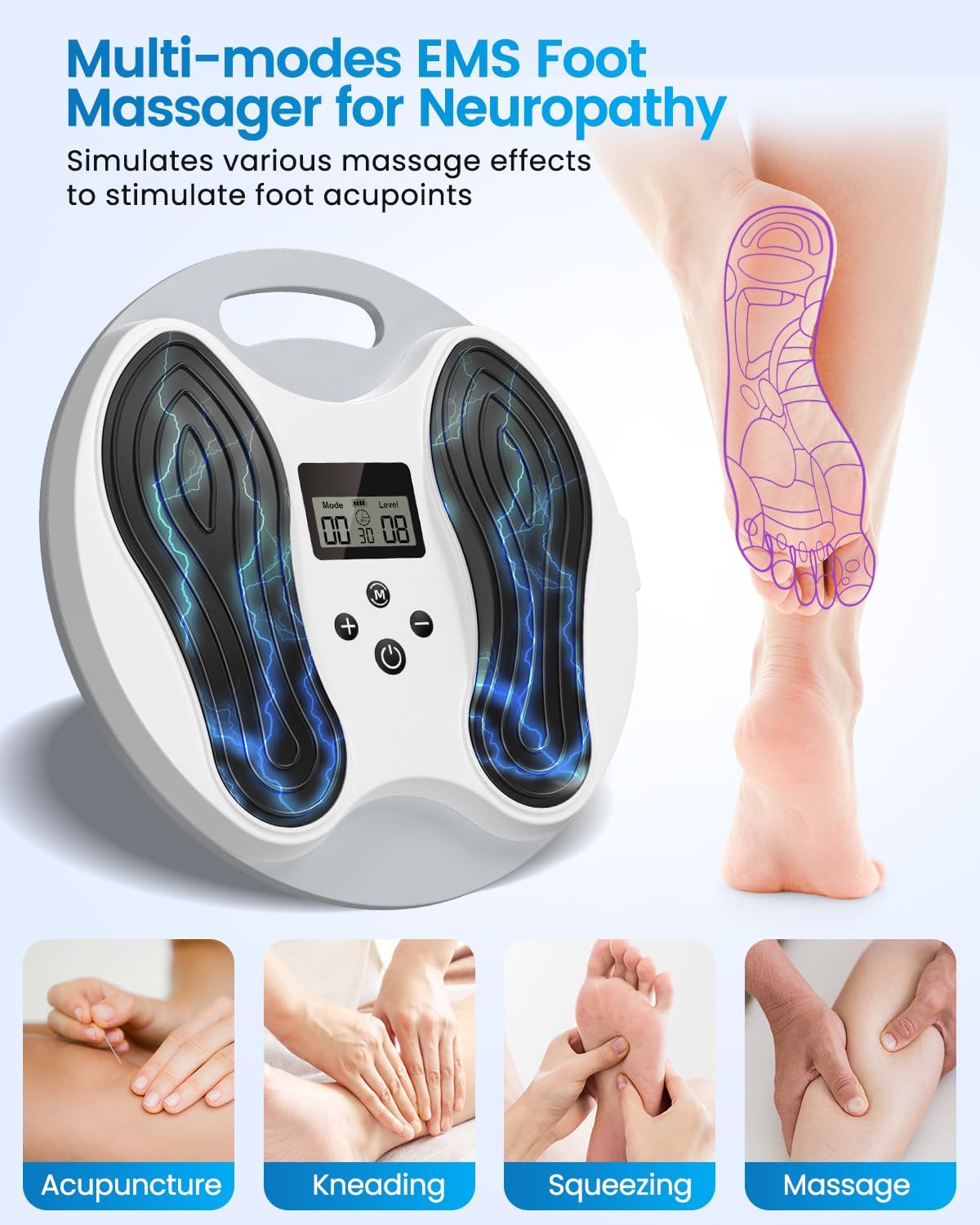 Detalle de EMS Foot Massager for Neuropathy: NMES Foot Stimulator with 4 TENS Pads