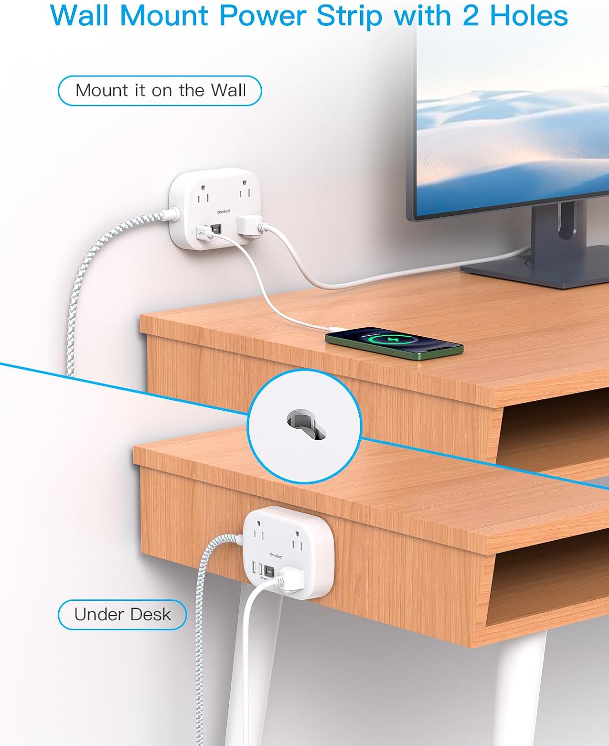 Detalle 2 de Cruise Essentials 2026: One Beat Travel Power Strip with USB-C (7-in-1) for Cruise, Dorms, and Hotels
