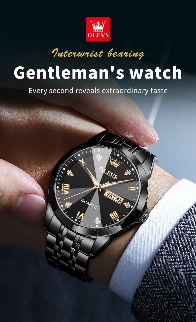 Detalle de OLEVS TJ-CA-G9931GH-HH Men's Analog Quartz Watch, Two-Tone Stainless Steel