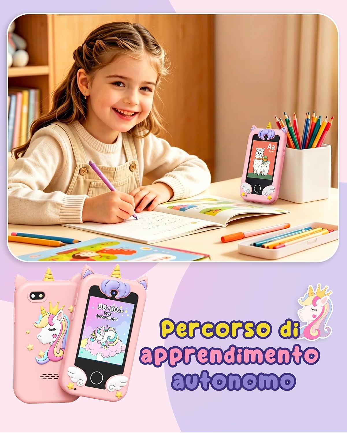 Thumbnail 6 de UCIDCI Smartphone Giocattolo per Bambini – Tavolozza educativa con doppia fotocamera e modalità scuola