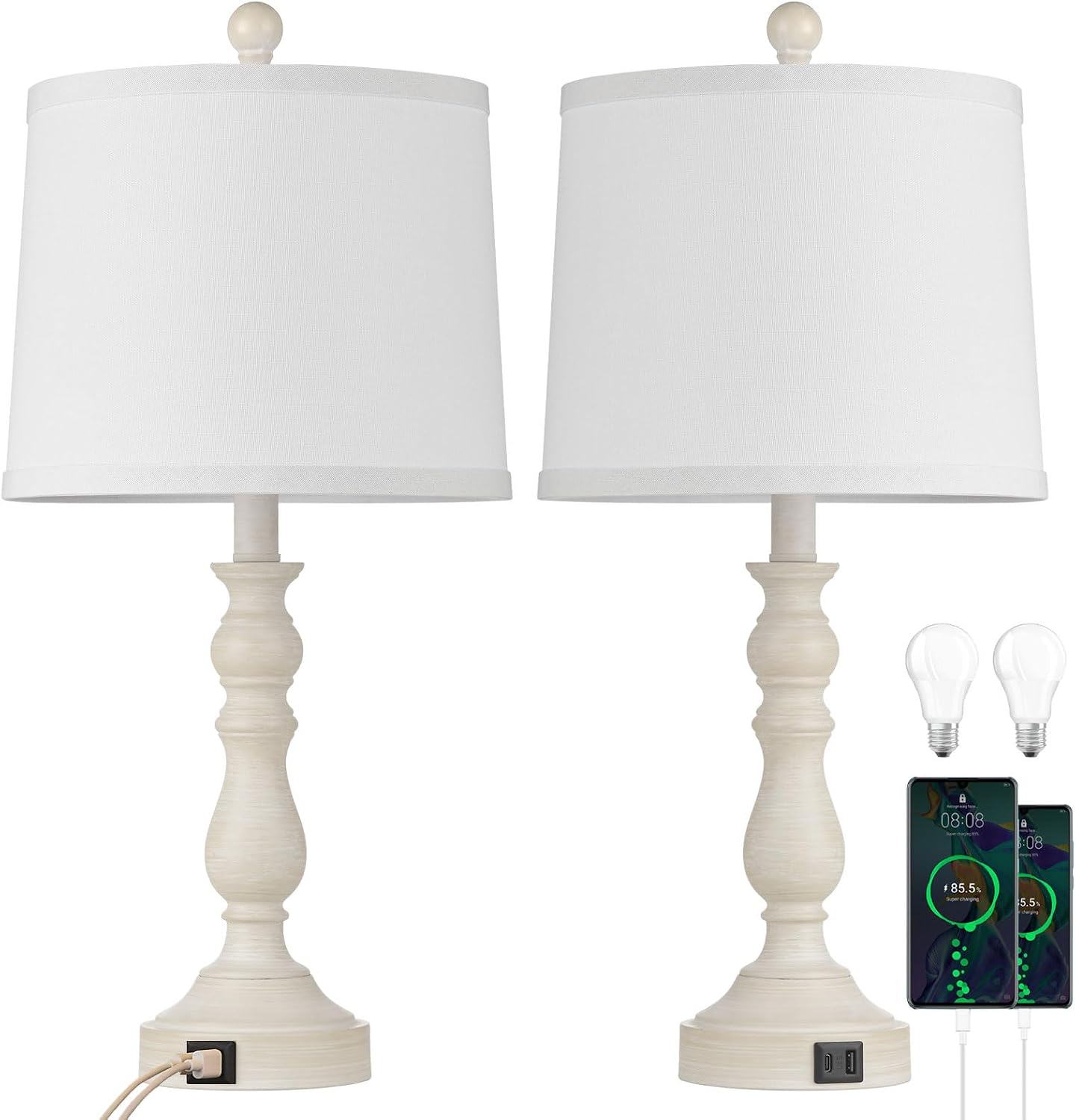 Detalle 2 de Leasgy L-2T-138-B Table Lamps Set of 2, USB-A and USB-C Ports