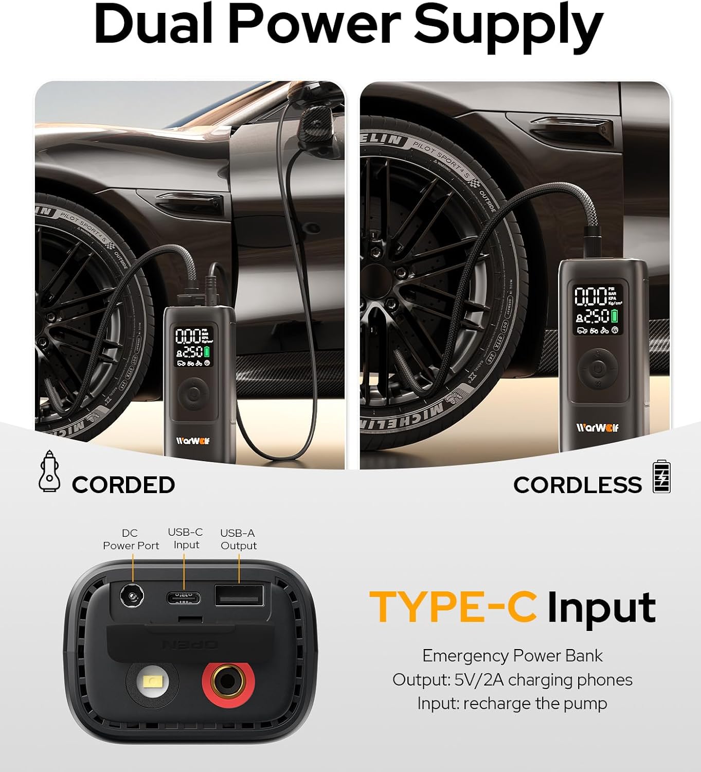 Thumbnail 6 de WarWolf 160PSI Portable Tire Inflator (Dual 12V DC) with Pressure Gauge, LED Light & Auto Shut-Off