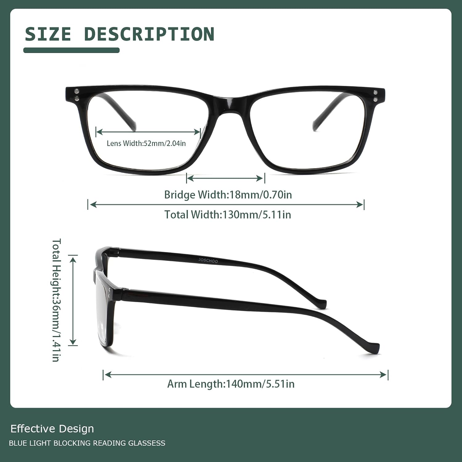 Detalle de JOSCHOO 5-Pack Reading Glasses with Spring Hinges and Rectangular Frames