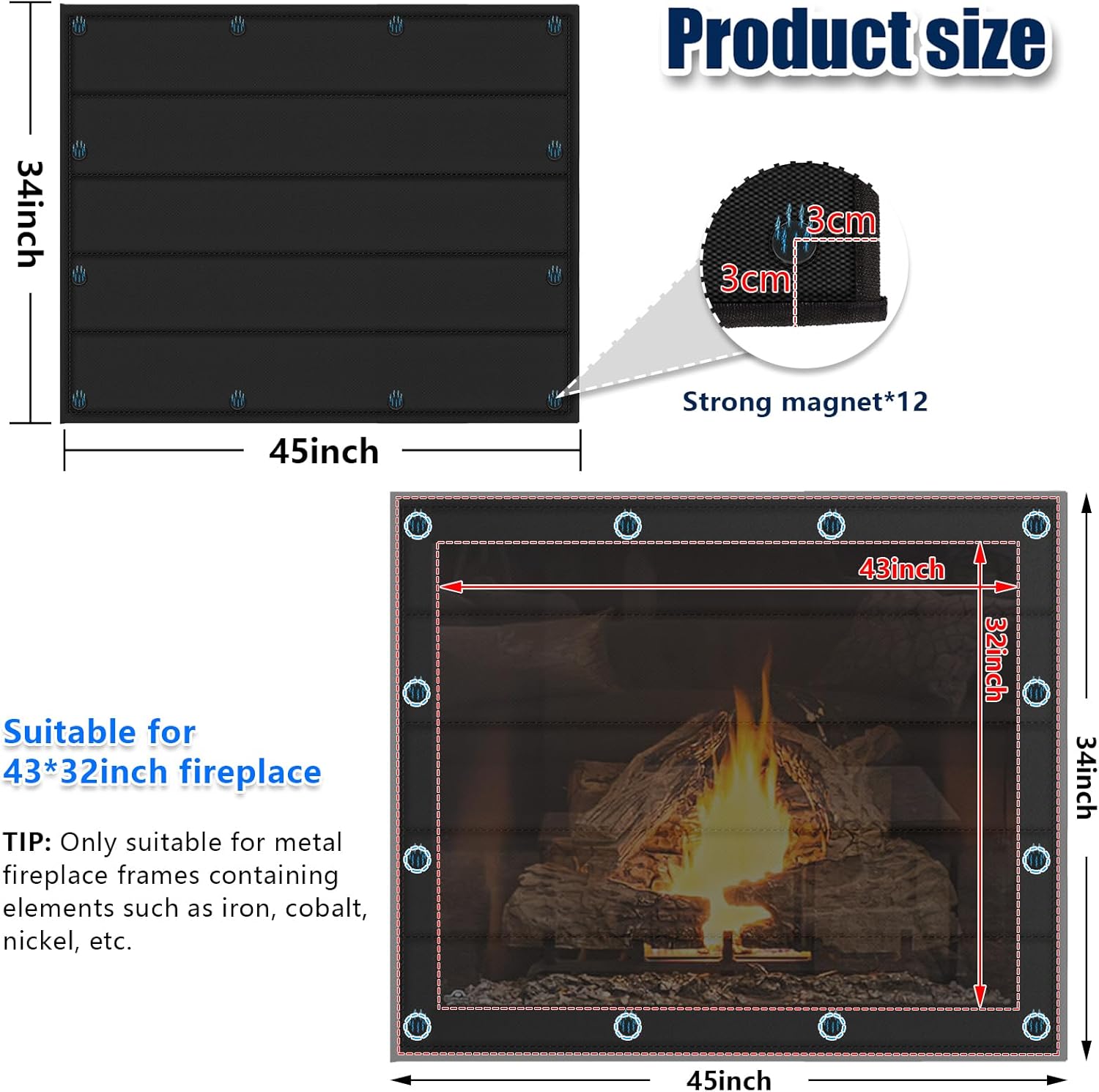 Thumbnail 1 de Magnetic Fireplace Blanket for Heat Loss 12 magnet ⌁