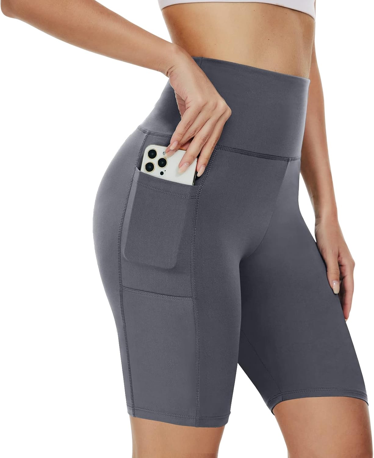 Thumbnail 6 de AMIYOYO Damen Radlerhose mit Taschen – High-Waist Sportshort, blickdicht & dehnbar