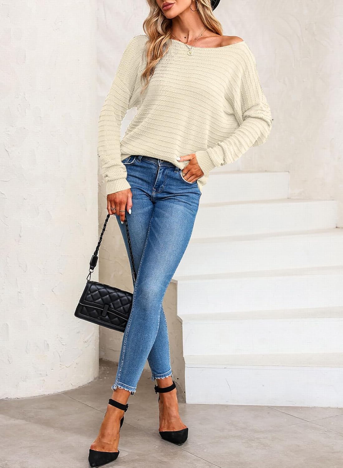 Thumbnail 4 de Dokotoo Damen Pullover mit Rundhals und Strukturstrick (Baumwollmischung), Langarm Basic für Herbst/Winter