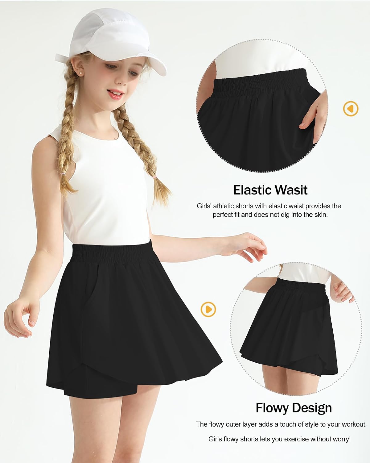 Thumbnail 4 de Hovershoes Girls 2-in-1 Athletic Skort Shorts with Pockets – Flowing Outer Layer