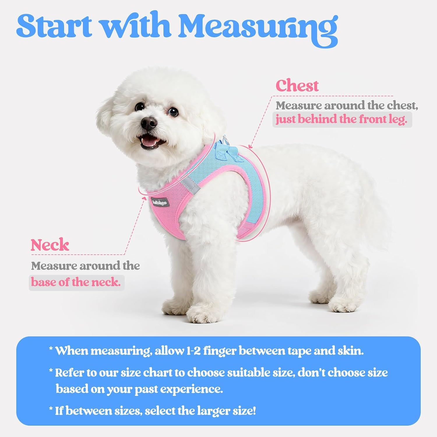 Detalle 2 de rabbitgoo MJGBDTZCG-SPKSBCS-DADE Small Step-In Dog Harness and Leash Set, Reflective Mesh, Blue & Light Pink