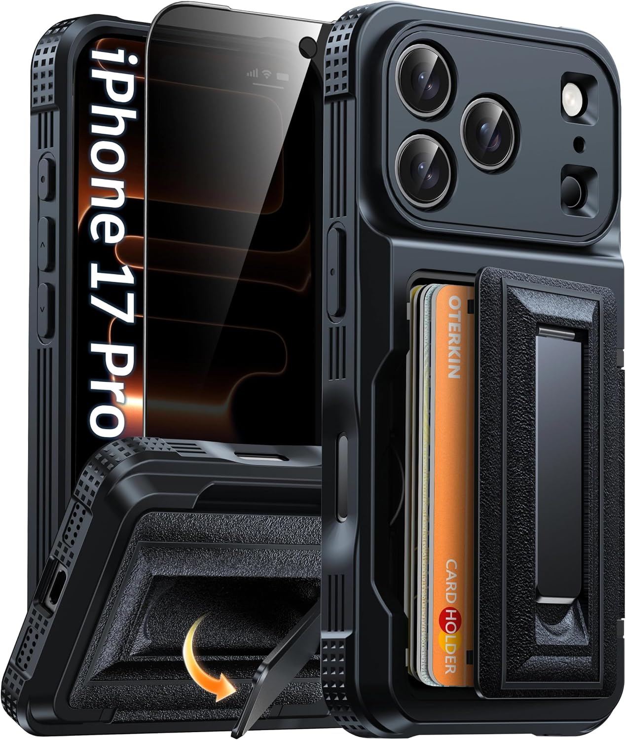 Detalle de Oterkin iPhone 17 Pro Wallet Case with Privacy Screen Protector, RFID Blocking & Kickstand