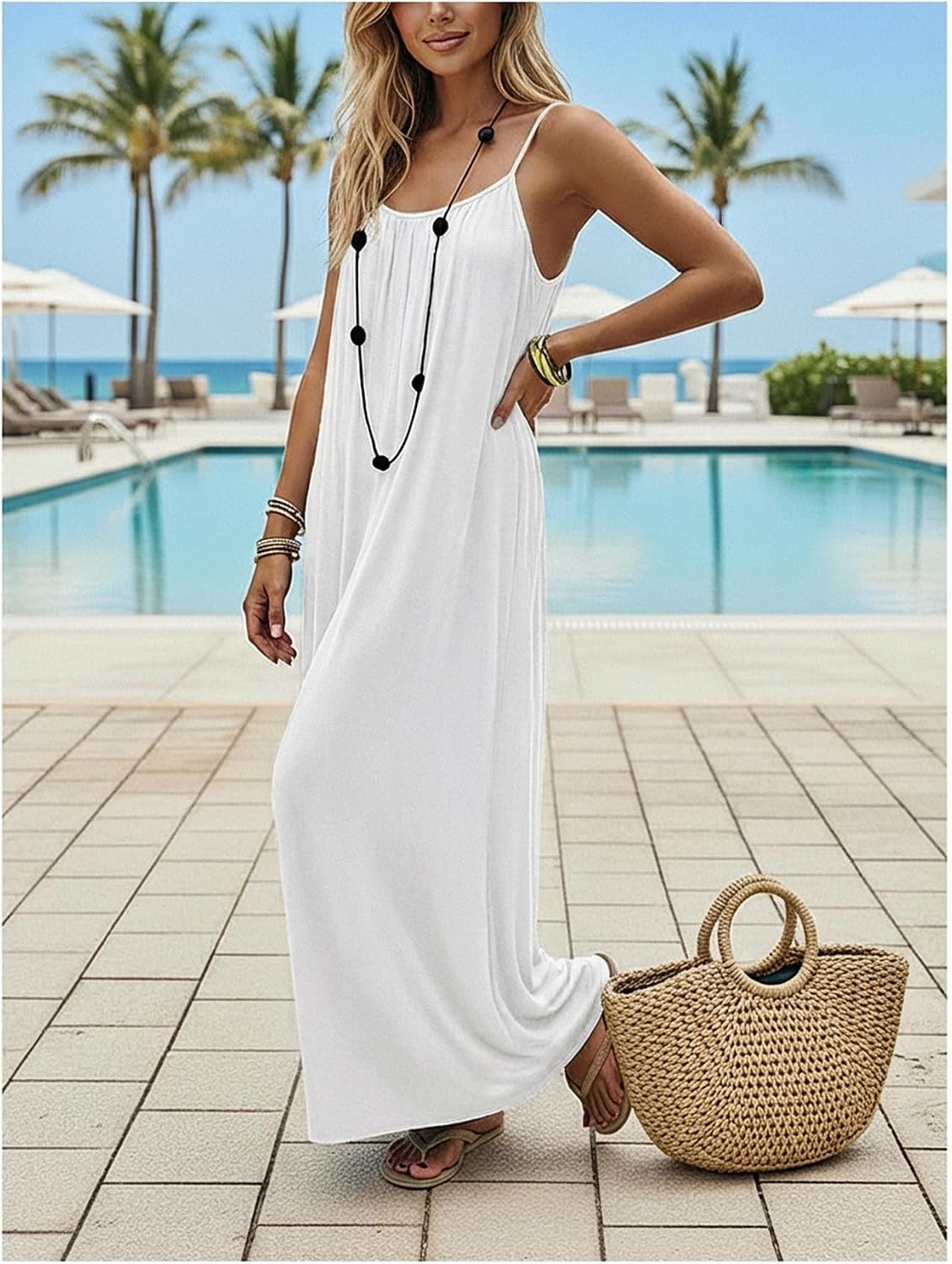 Detalle de SHENHE Women's Open Back Spaghetti Strap Beach Maxi Dress
