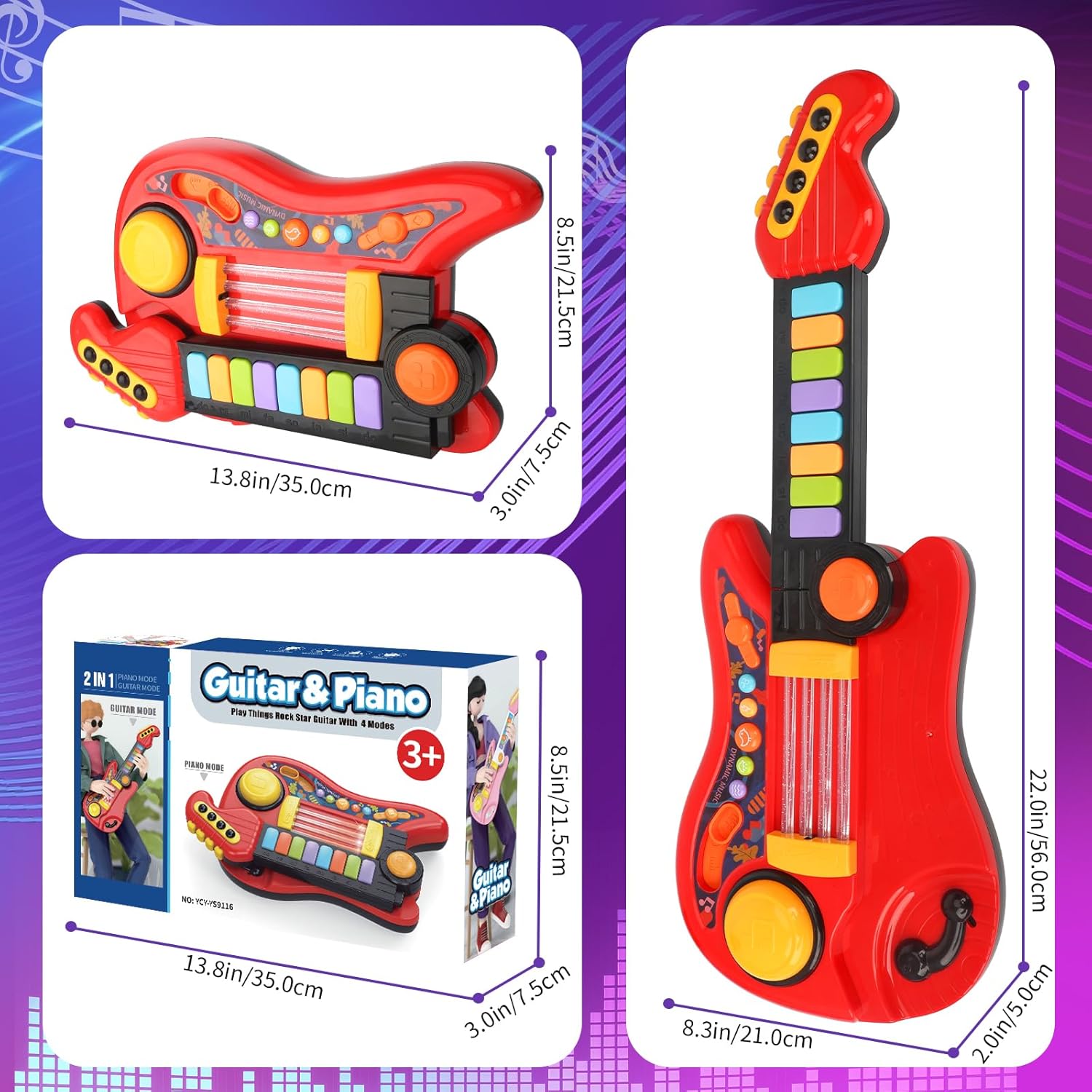 Thumbnail 6 de Chitarra Giocattolo 2-in-1 con Modalità Pianoforte per Bambini (Rosso) – Stimola musica, coordinazione e creatività