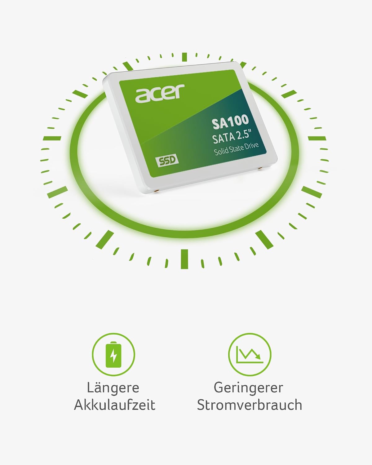 Detalle de Acer SA100 480GB SATA III 2,5" SSD – Zuverlässiger Allrounder für Laptop & Desktop