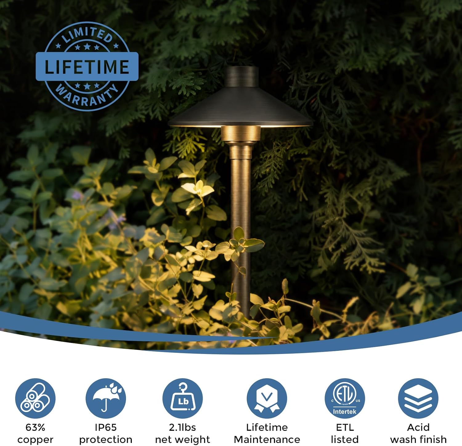 Detalle 2 de Gardencoin 12V Solid Brass Pathway Lights, 21.9-Inch Tall, 4-Pack