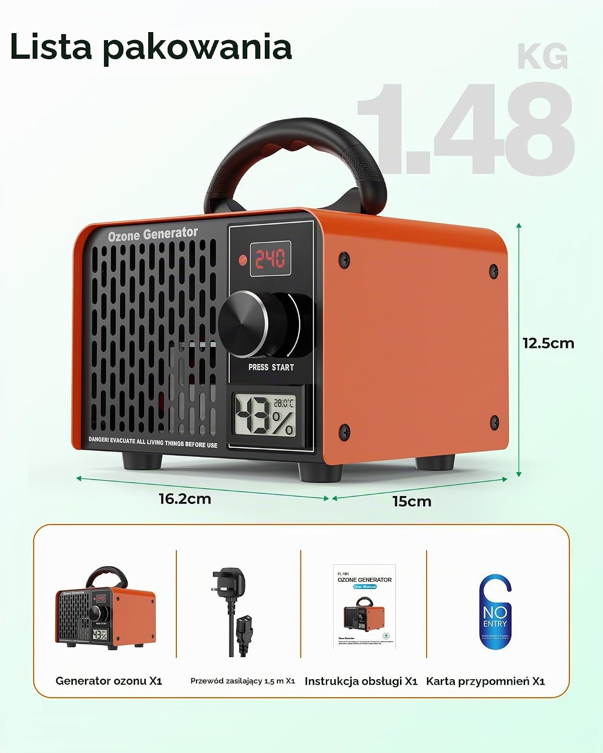 Thumbnail 6 de LUXVANO FL-10H – generator ozonu 168 000 mg/h, timer 240 min i wyświetlacz