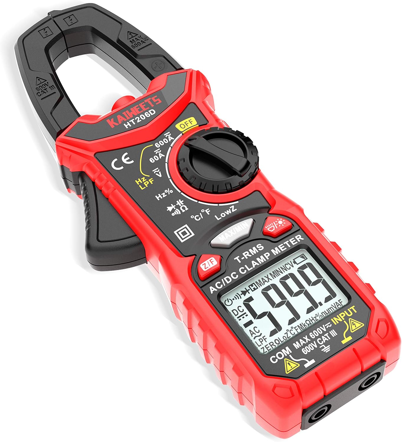 KAIWEETS HT206D Stromzange True-RMS bis 600 A (AC/DC) – Digitales Klemmenmessgerät mit NCV