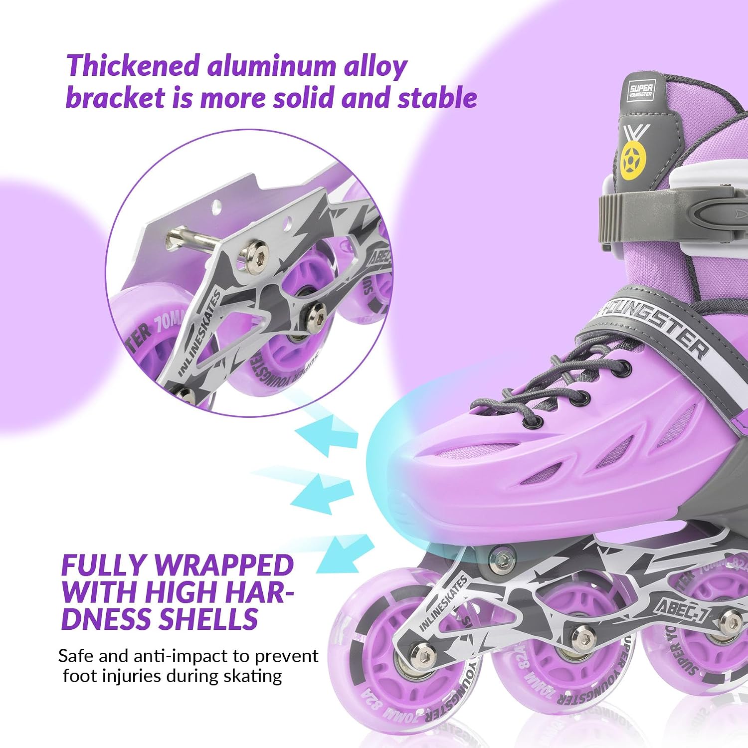 Detalle de SUPER YOUNGSTER Adjustable Inline Skates for Kids 4-12 with Light-Up Wheels