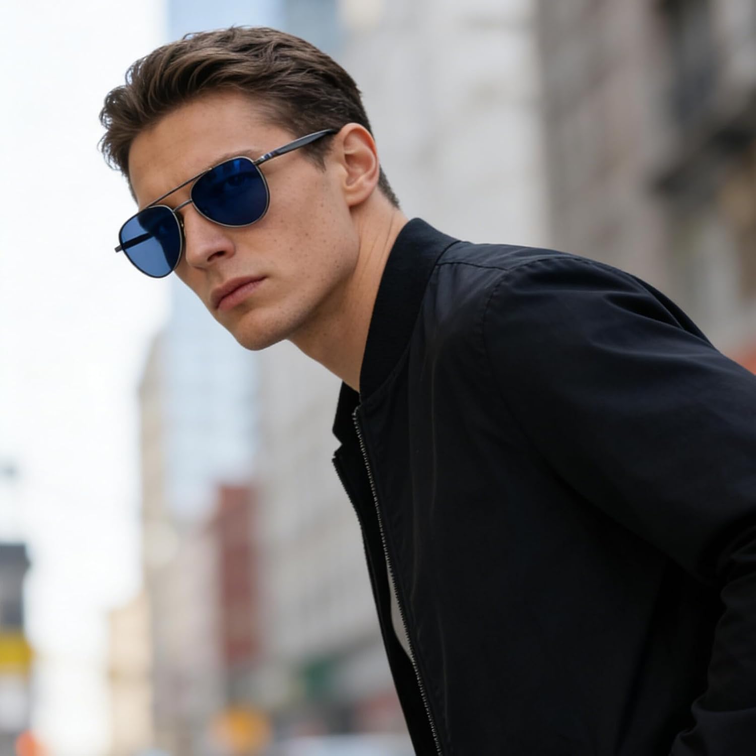 Detalle de LJCZKA Retro Pilot Sunglasses – 70s Double Bridge Metal Frame UV400