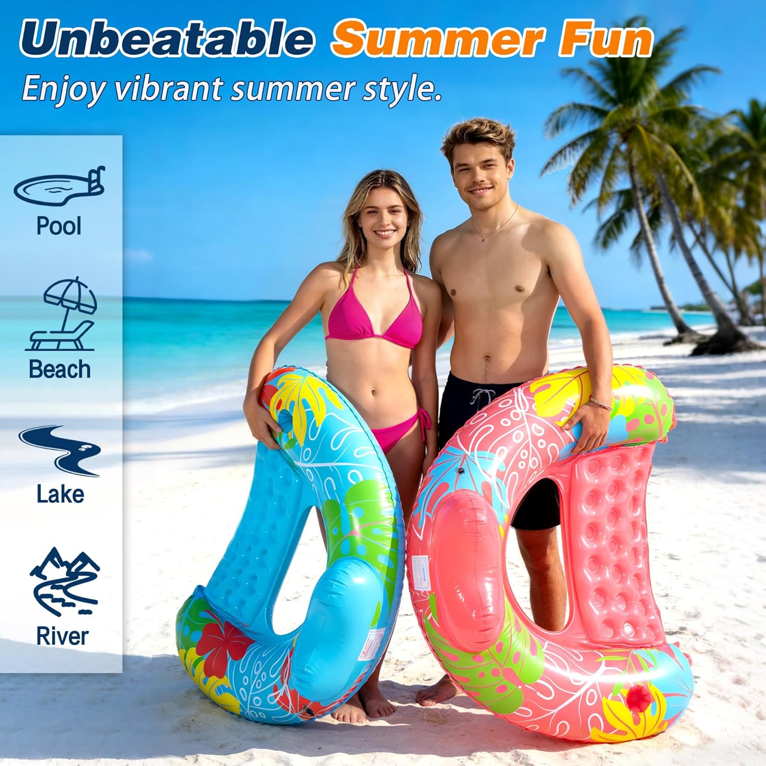 Thumbnail 5 de SEETOHOME 3-Pack Inflatable Pool Float Chairs with Cup Holders – Adults