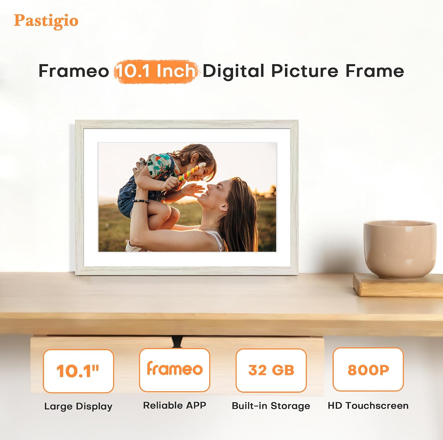 Thumbnail 1 de Pastigio 10.1-Inch Digital Picture Frame, 32GB, Frameo Wi-Fi, 1280 × 800 Touchscreen