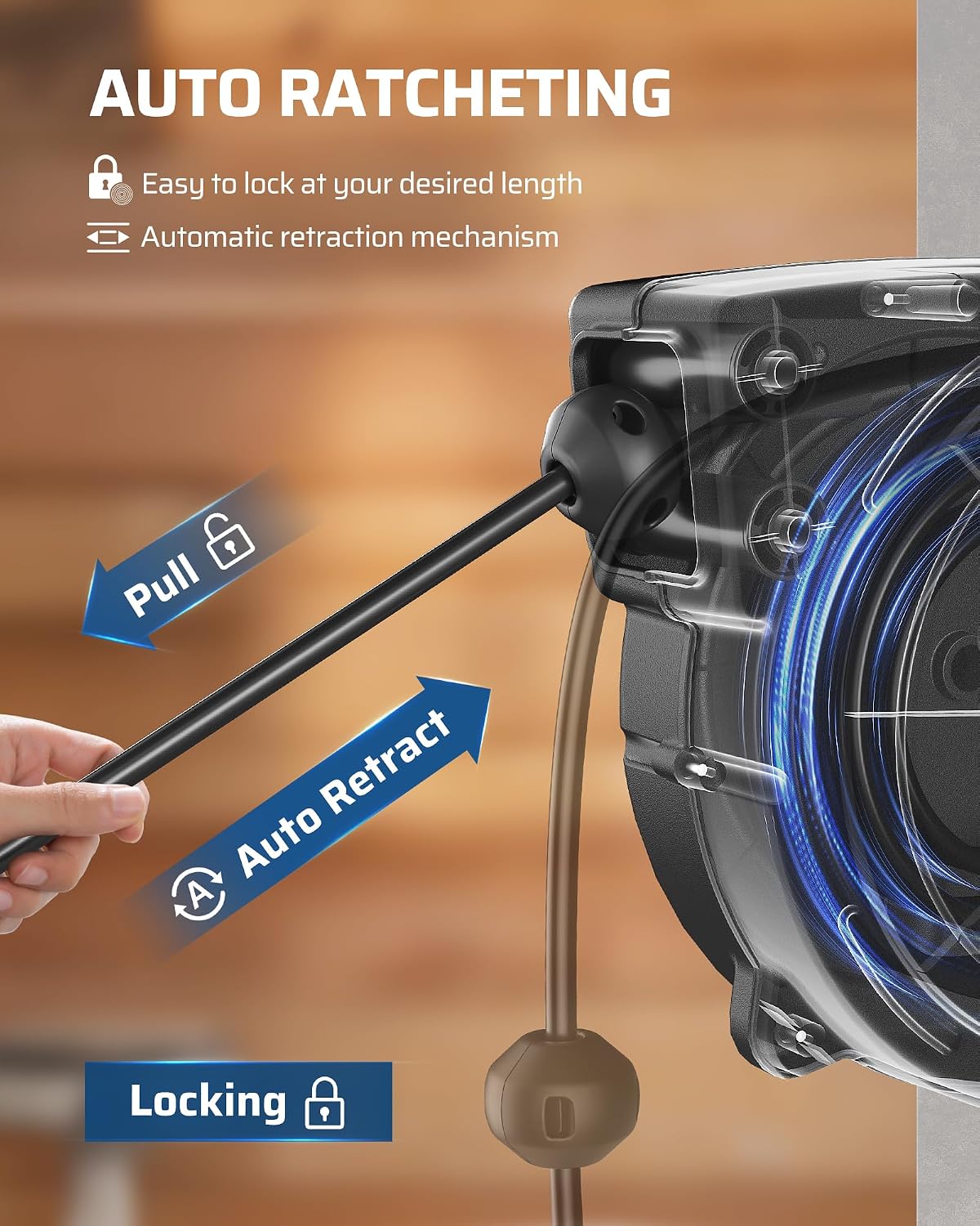 Thumbnail 2 de DEWENWILS DL-610 Retractable Extension Cord Reel, 50-Foot, 3 Outlets