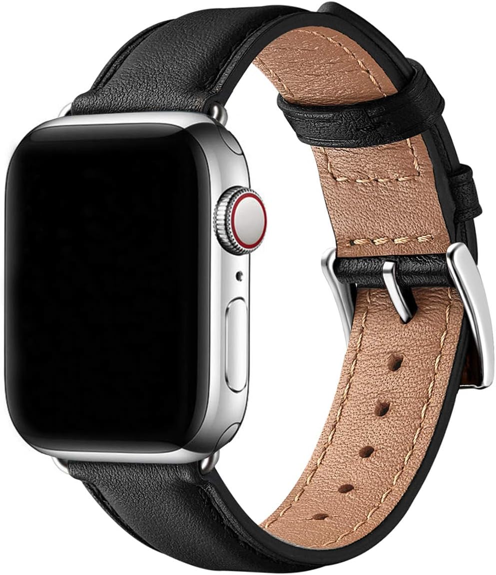 Detalle de SUNFWR Genuine Leather Apple Watch Strap 38/40/41/42mm — Classic Leather, Secure Buckle