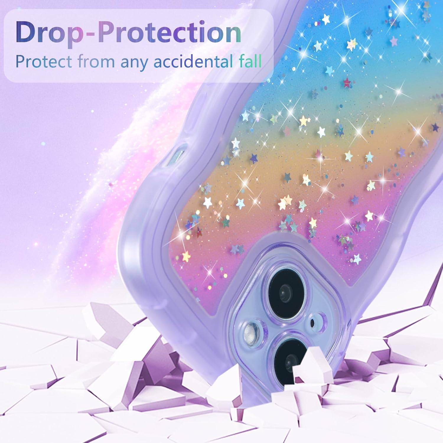 Thumbnail 4 de ZTOFERA Handyhülle für iPhone 14 Plus (6,7") mit irisierendem Wellenrahmen und Sternen-Design