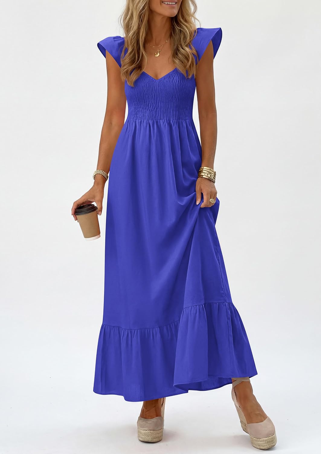 Thumbnail 4 de PRETTYGARDEN Women's 2026 Summer Casual Maxi Dress with Cap Sleeves and Smocked Bodice