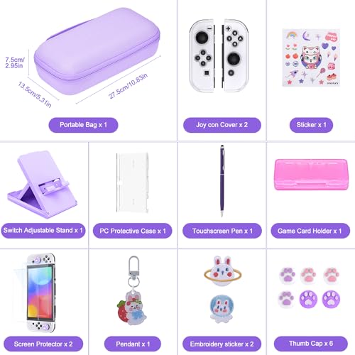 Thumbnail 1 de innoAura Paquete de Accesorios NS Switch OLED - Funda 18 en 1 Carcasa de Juegos de Switch, Protector de Pantalla, Soporte Grips de Mando de Switch,Púrpura