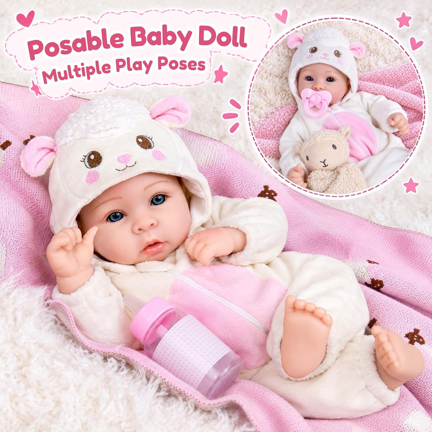Thumbnail 3 de Aori Baby Doll Realistic 17-Inch with Feeding Kit: Safe, Poseable Realism for Kids, Parents, and Collectors