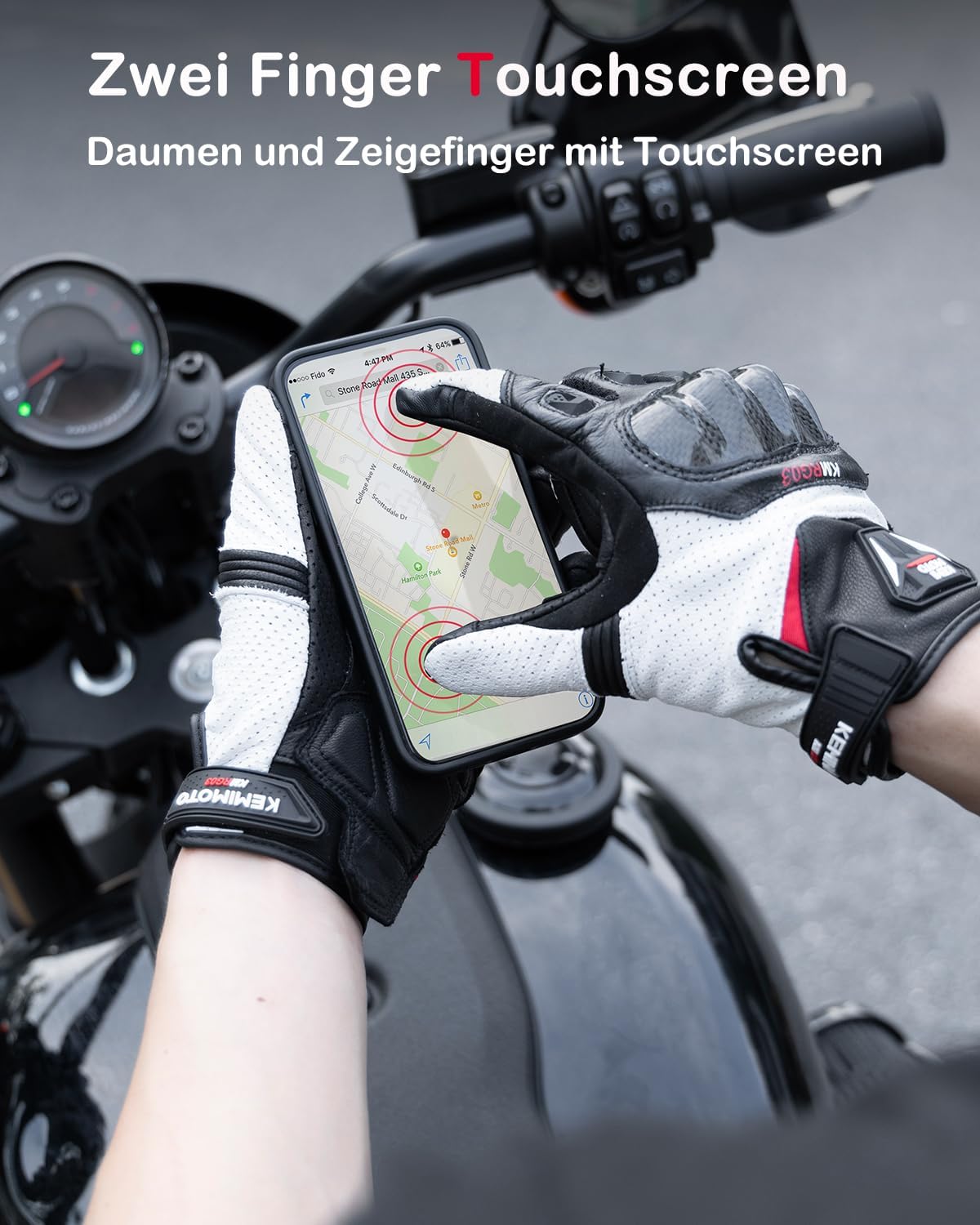 Detalle 2 de KEMIMOTO Gants de moto en cuir de chèvre