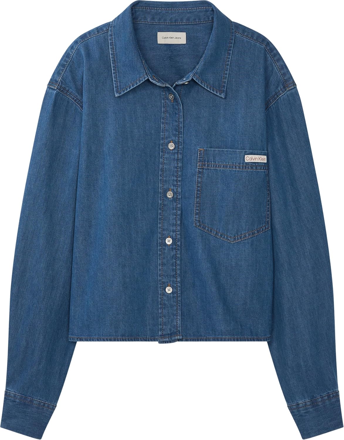 Detalle de Calvin Klein New Dad Shirt Annapolis Sky LV047F790G – Chemise authentique Calvin Klein