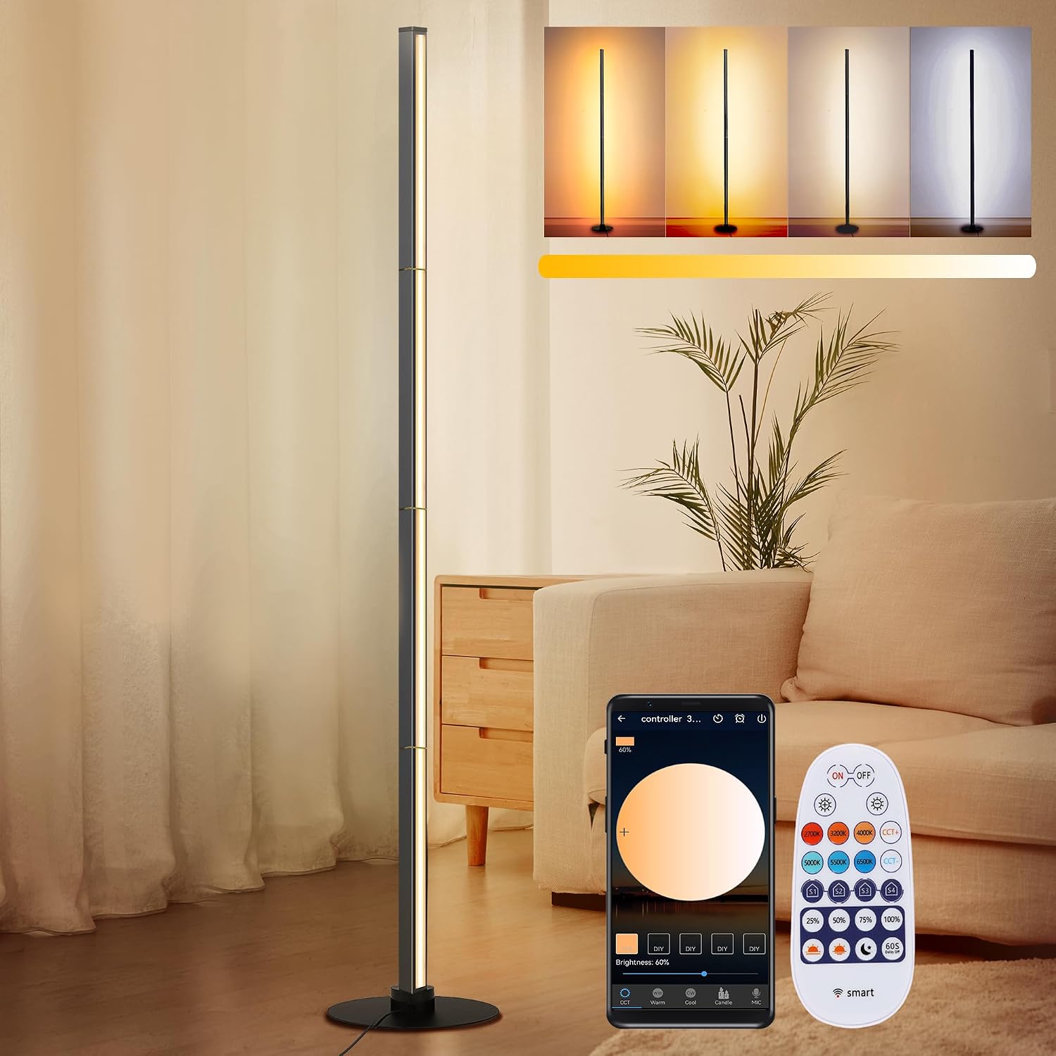 YOSION LED Modern Metal Floor Lamp: Colour Change, 1.6 m ⌁